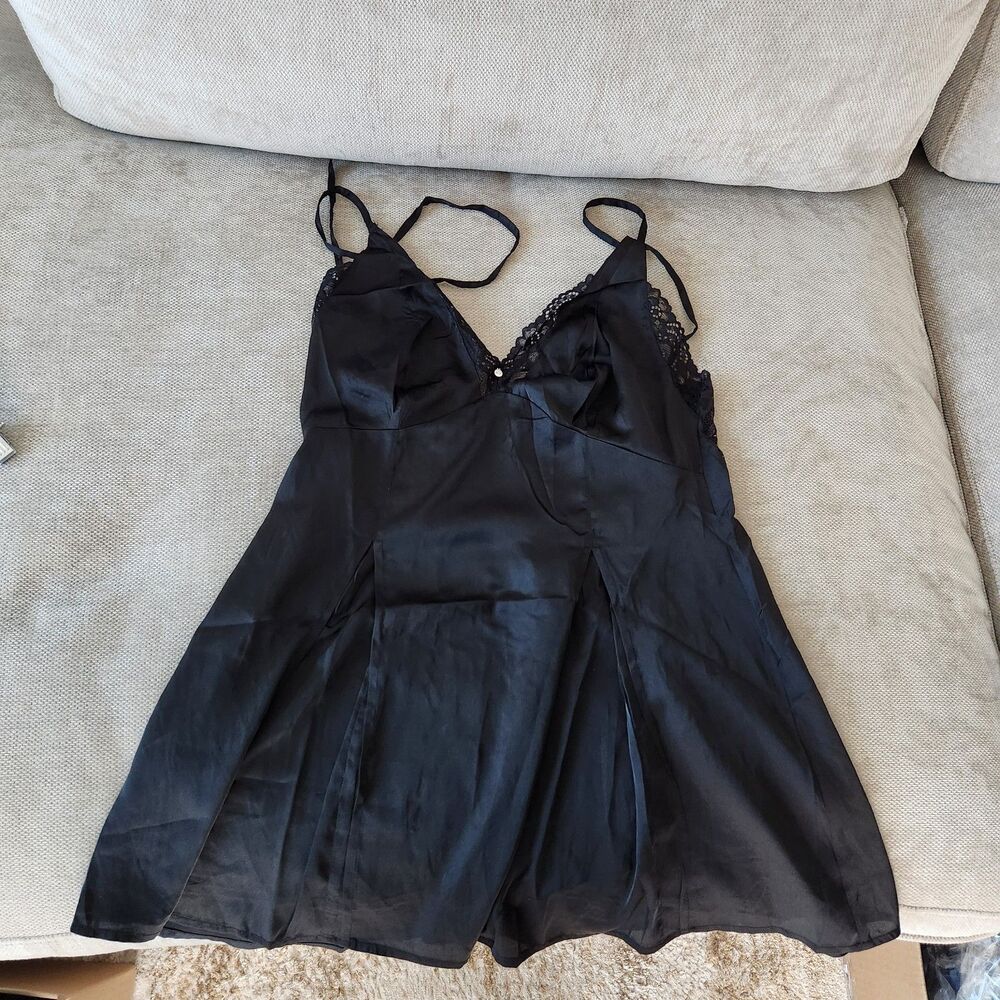 Adore Me Women's Medium Jet Black Malaya Slip Dress NWT